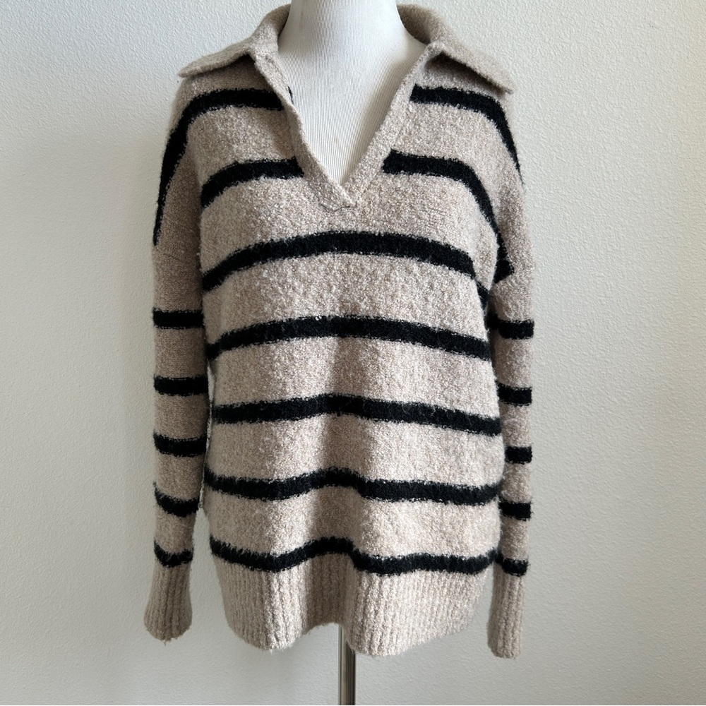 Loft striped v-neck collared sweater wool blend